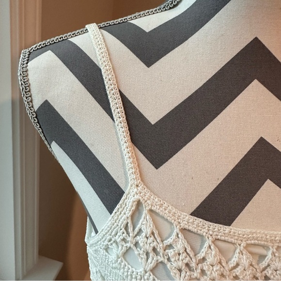 90's VTG Ralph Lauren Crochet Bridal Bachelorette Dress M Hand Knit Cream White - Picture 6 of 8